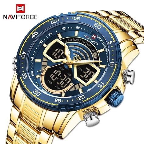 Rel Gio Masculino Naviforce Nf Dourado Novo Original Luxo Anal Gico