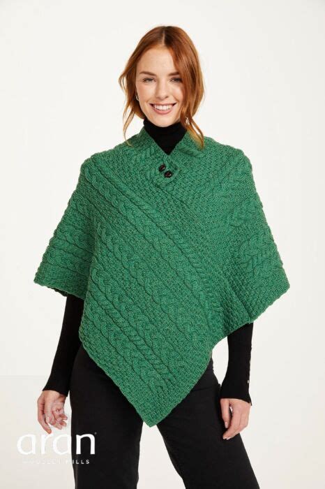 Buy Green Cable Knit Poncho The Sweater Shop