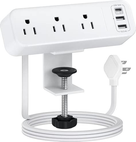 Amazon Outlet Desk Clamp Power Strip With Usb C White Flat Plug