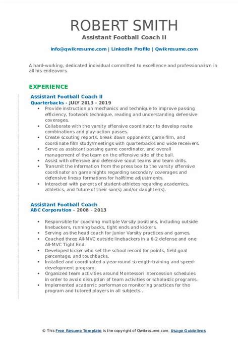 Assistant Football Coach Resume Samples Qwikresume