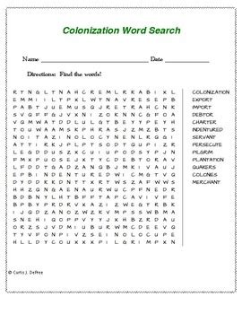 Colonization Word Search By Curt S Journey TPT