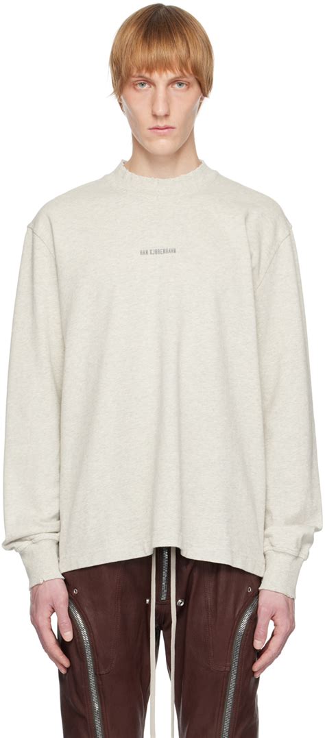 Gray Distressed Long Sleeve T Shirt By Han Kjobenhavn On Sale