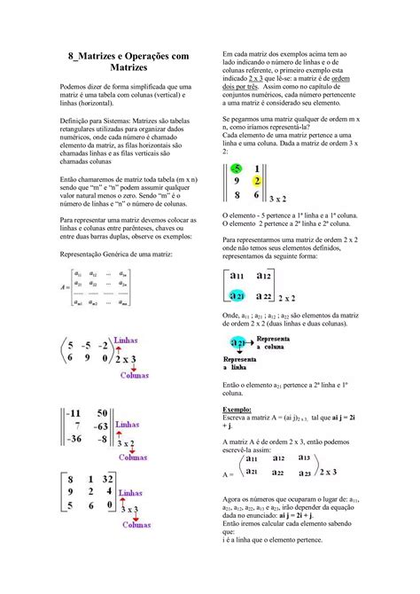 Matrizes E Operacoes Matrizes Pdf