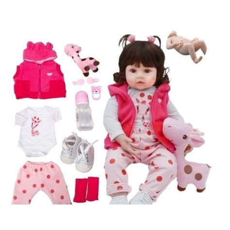 Bebê Boneca Reborn Realista Girafinha Menina de Silicone 48cm Olhos