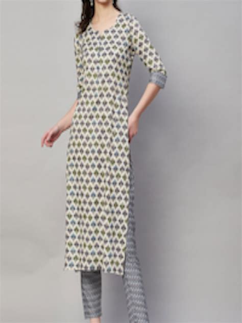 Buy KALINI Round Neck Ethnic Print Straight Kurta With Trousers Kurta