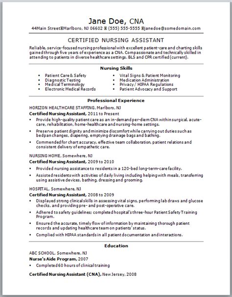 Sample CNA Resume