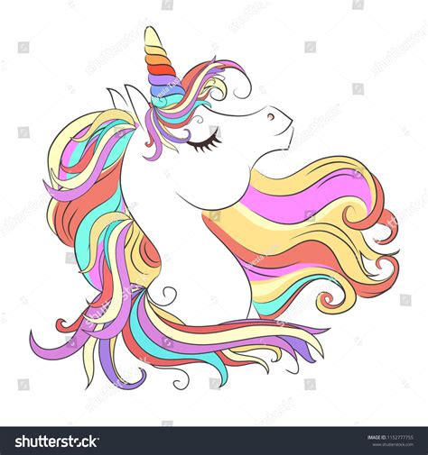 Cute White Unicorn Rainbow Hair Vector 库存矢量图免版税1152777755 Shutterstock