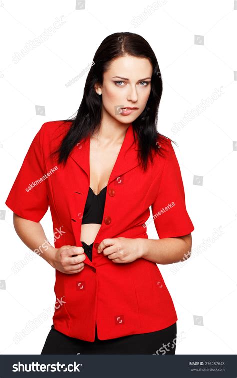 Sexy Brunette Woman Take Off Red Stock Photo Shutterstock