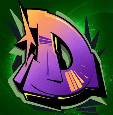 The Letter D Is Painted In Purple And Green