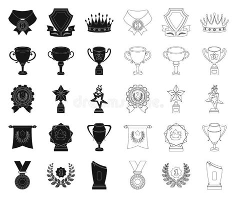 Awards And Trophies Black Outline Icons In Set Collection For Design Reward And Achievement