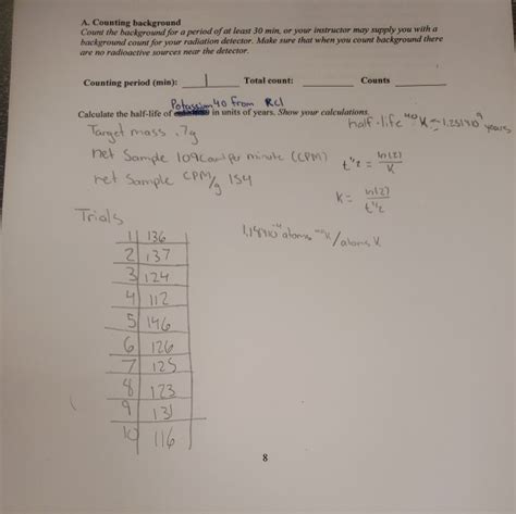 Solved How Do U Calculate Potassium 40 S Half Life From The