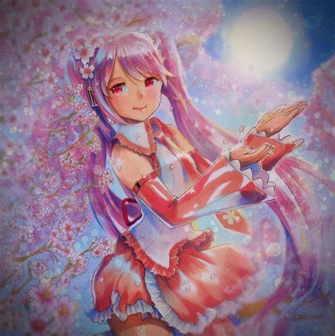 初音ミク 桜ミク 「お疲れ様でした¶ ⁄ ˅̮ ∖ ⁋ノ 余裕のてっぺん越え 早く桜咲かないか」 Mayoriyo まよりよのイラスト