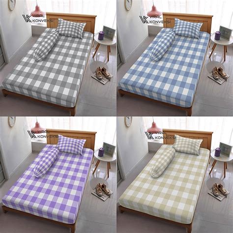 Jual Sprei Aesthetic Motif Kotak Khaki Seprai Kotak Ala Korea Include