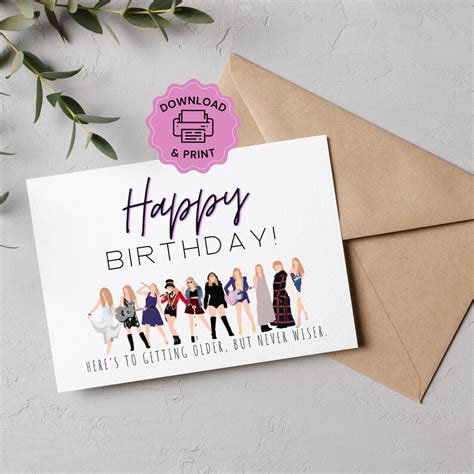 Taylor Swift Printable Birthday Card Eras Tour Swiftie Etsy