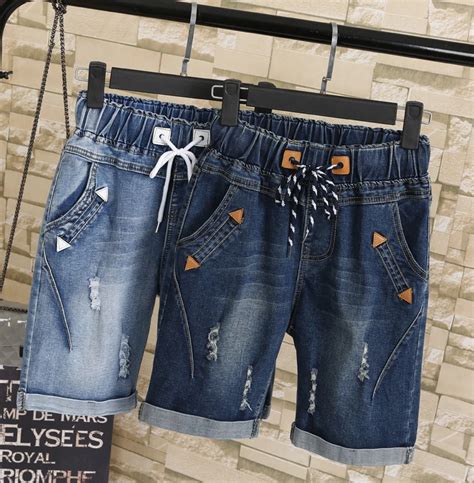 Summer Denim Shorts Five Points Jeans Shorts Female Elastic Waist Plus