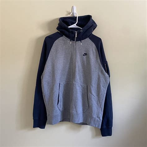 Nike Sportswear Aw77 Full Zip Hoodie Sweatshirt Grey And Blue Mens Size L Ebay