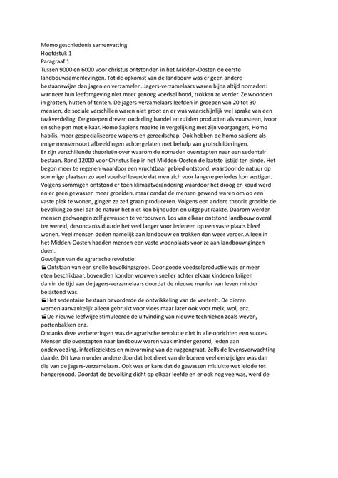 Document 89 Memo Geschiedenis Samenvatting Hoofdstuk 1 Paragraaf 1