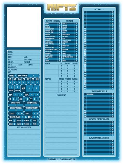 Rifts Character Sheet Fillable | PDF | Senses | Odor