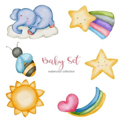 Premium Vector Watercolor Baby Toy And Accessories Baby Stuffs Set