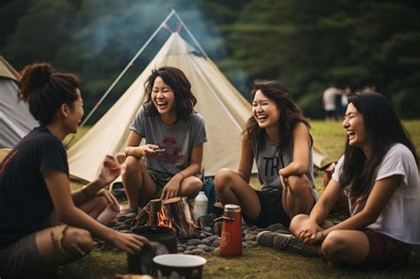 Premium Ai Image Group Of Friends Asian Camp