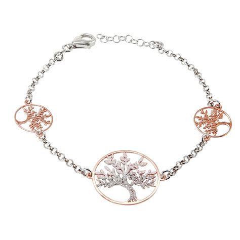 Bracelet Argent Rhodi Arbre De Vie Paillet Ref