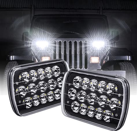 True Mods 7x6 5x7 Led Headlights H6054 H5054 Black [low High Sealed Beam] For Jeep