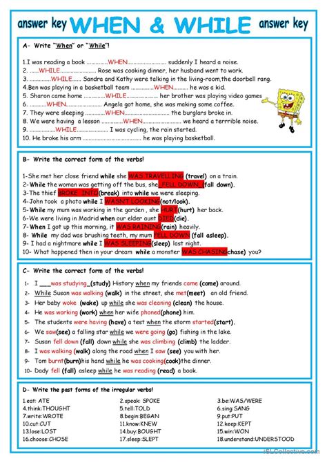 Grammar Check When And While Key G English Esl Worksheets Pdf And Doc