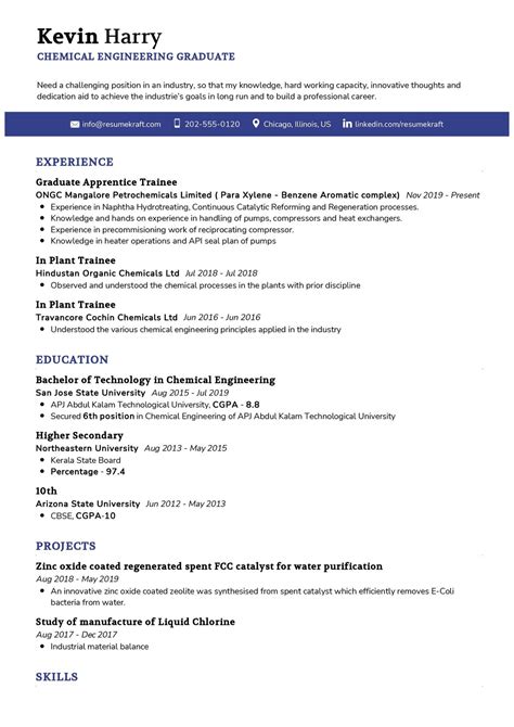 Chemical Engineering Graduate Cv Sample In 2025 Resumekraft