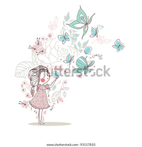 Girl Blowing Butterflies Stock Vector Royalty Free