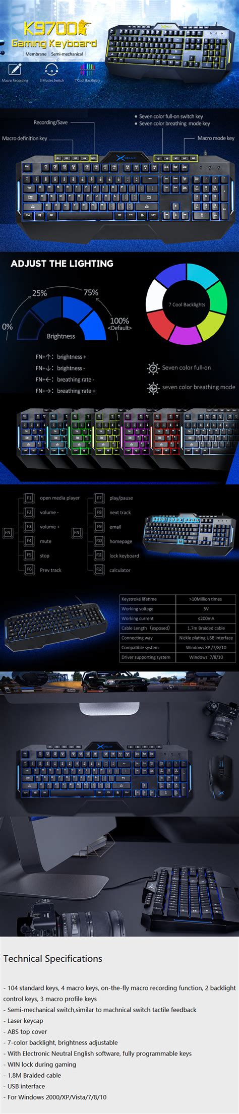 Delux K Semi Mechanical Gaming Keyboard Multimedia Keys Keys