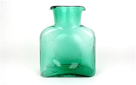 Vintage Blenko Seafoam Green Glass Double Spout Water Bottle Carafe