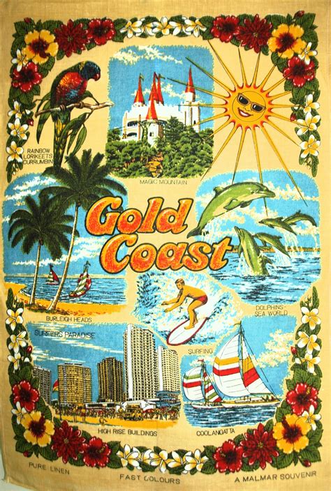 Gold Coast Queensland Tea Towel Vintage Retro Qld Souvenir Etsy