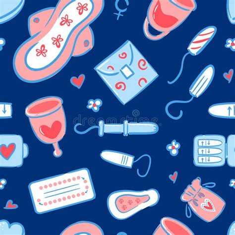 Seamless Pattern Of Feminine Hygiene Items In Hand Drawn Style Menstrual Cups Reusable And