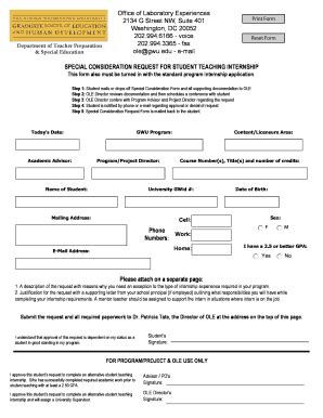 Fillable Online Gwu Special Consideration Form George Washington