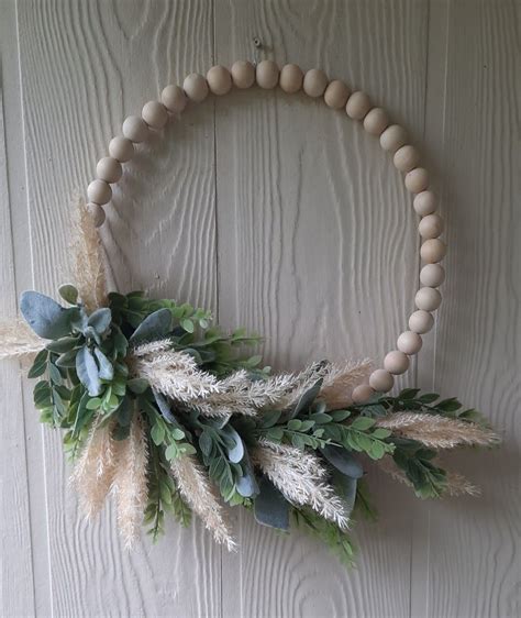 Neutral Wreath Beaded Wreath Hoop Wreath Greenery Wreath Year Round