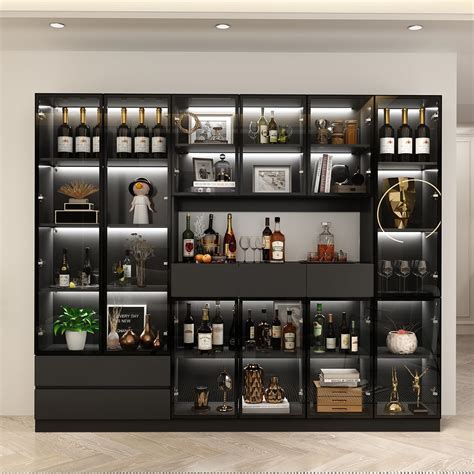 Amazon Hitow Tall Bookcase Bookshelf With Glass Doors And Lights