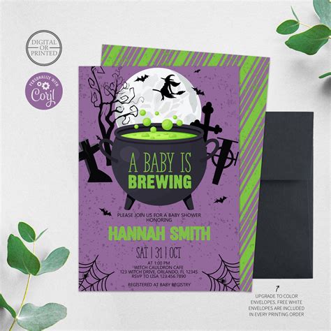 Halloween Baby Shower Invitation A Baby Is Brewing Baby Etsy