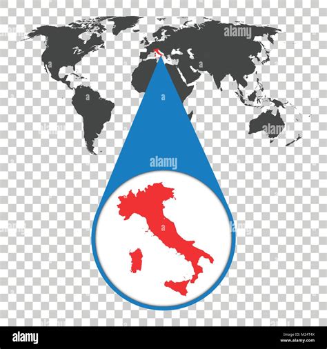 World map with zoom on Italy. Map in loupe. Vector illustration in flat style Stock Vector Image ...