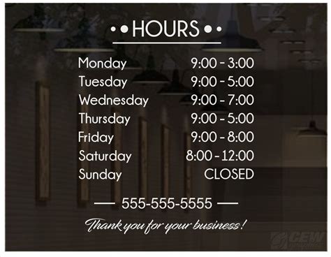 Store Hour Decal Business Hours Door Sticker Hours Of Operation Decal Custom Storefront Open