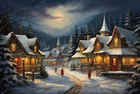 Premium AI Image | christmas village in a snowy scene in the style of ...