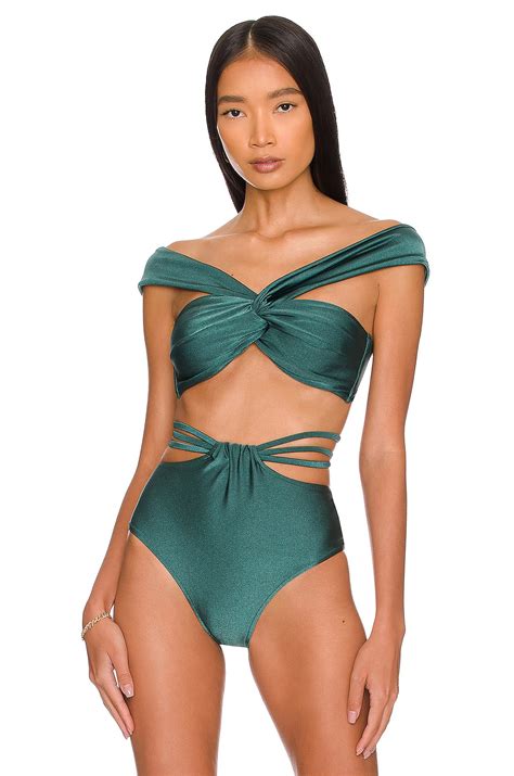 Patbo Off The Shoulder Bikini Top In Palace Green Revolve