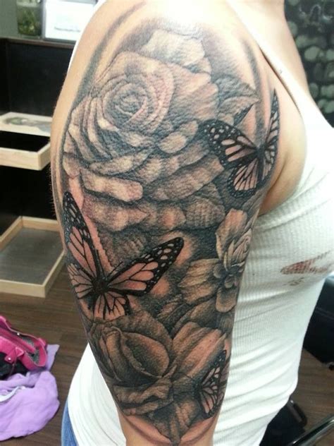 Butterflies And Roses Half Sleeve By Mike Clave Of Thoughtcrime Tattoo