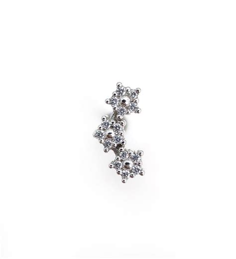 Piercing cluster trio de flores zircônias Aço e Prata 925Bub Gli