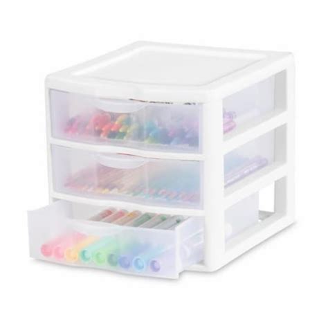 Sterilite ClearView Plastic Small 3 Drawer Desktop Storage Unit White