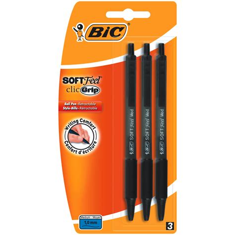 Bic Black Soft Feel Retractable Ballpoint Pens 3 Pack Wilko