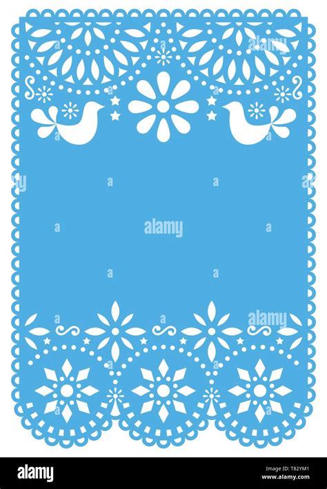 Papel Picado Wedding Invitation Or Greeting Card Vector Template