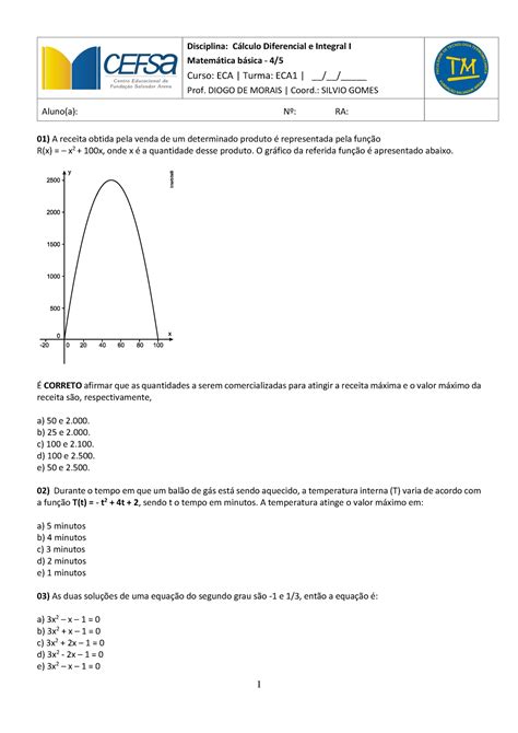 Matematica Basica 4 5 ECA Disciplina Clculo Diferencial E Integral