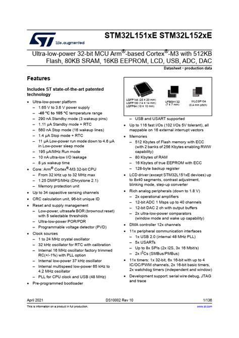 STM32L151QE Datasheet Ultra Low Power 32 Bit MCU