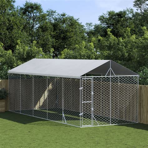 Chenil d extérieur pour chiens avec toit argenté 3x7 5x2 5 m vidaXL