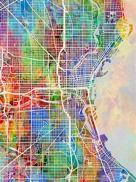 Milwaukee Wisconsin City Map Digital Art By Michael Tompsett Pixels